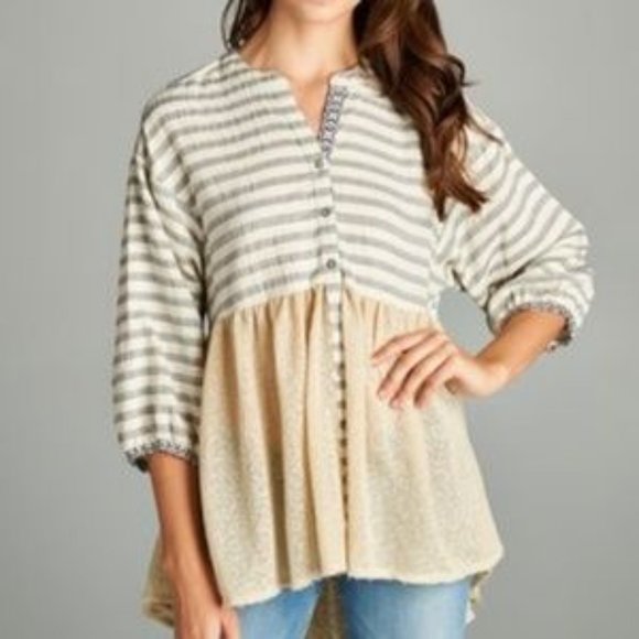 Hyku Babydoll Mixed Print High Low Top - Picture 8 of 8